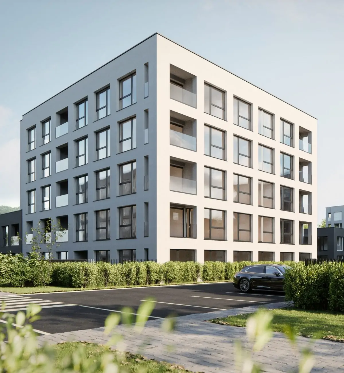 High-rise office building with sustainable design features