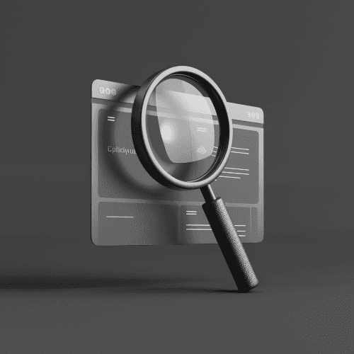 3d Visualisierung einer Lupe, welche vor einer Webseite schwebt.