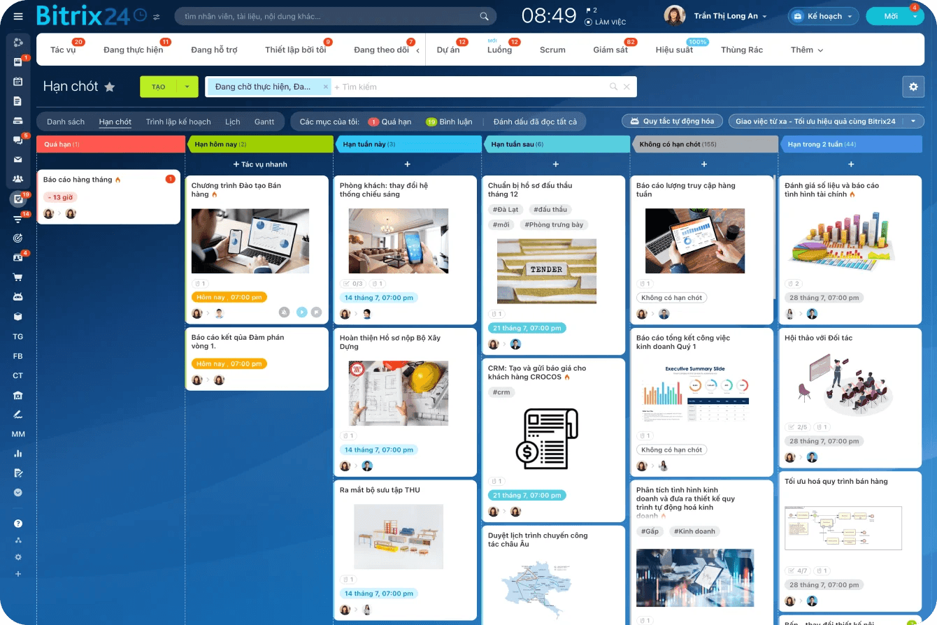 Bảng Kanban của phần mềm quản lý công việc Bitrix24