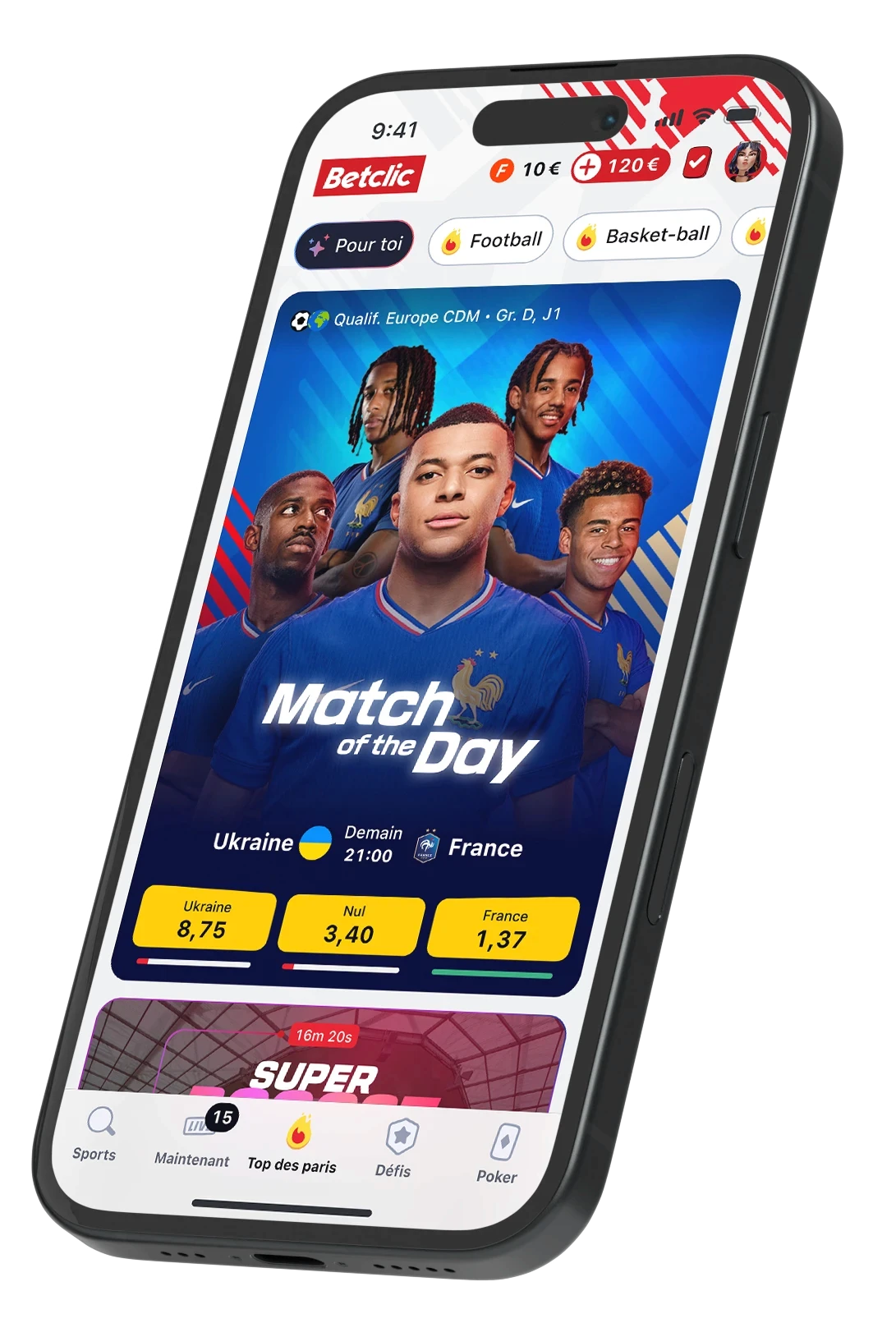 Mobile affichant l'application Betclic