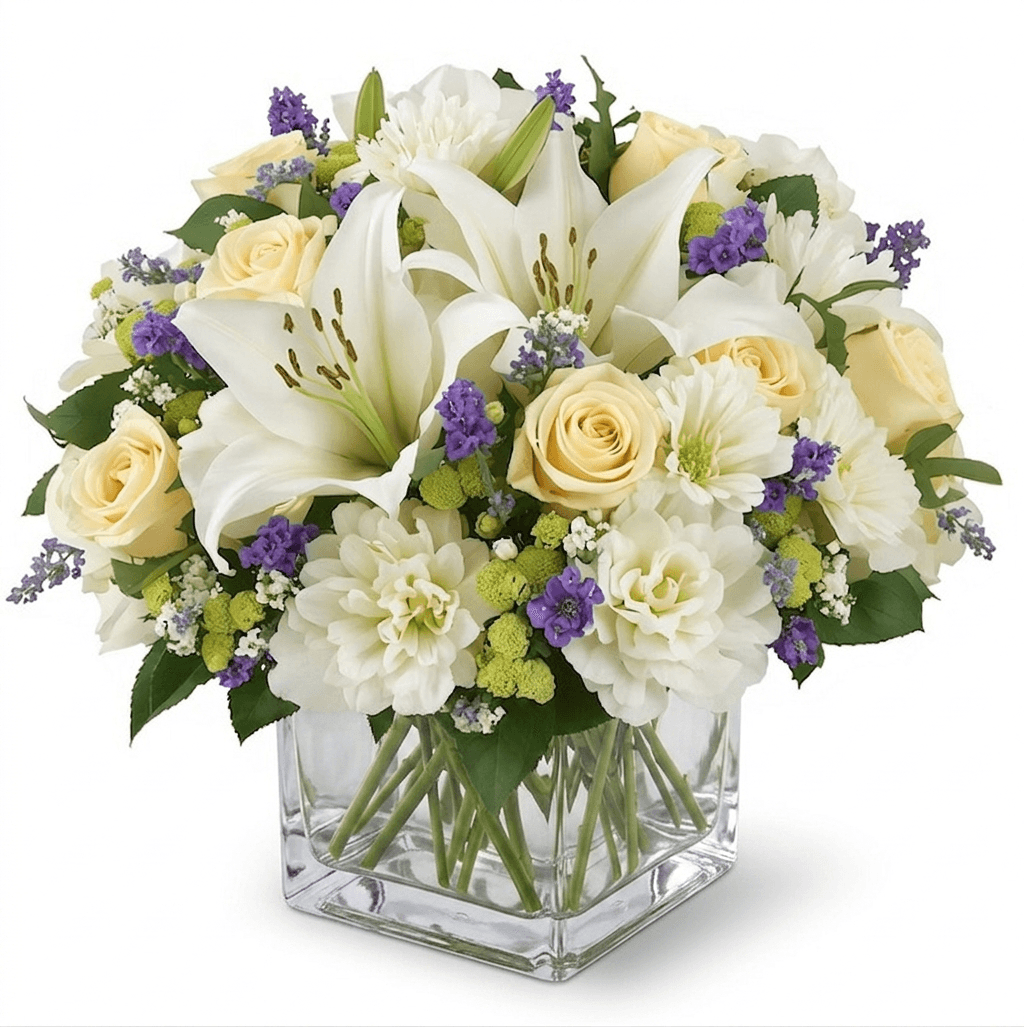 Crystal Quartz Block – funeral sympathy floral arrangement, hand-delivered by local DMV florist | Our Legacy Thread™