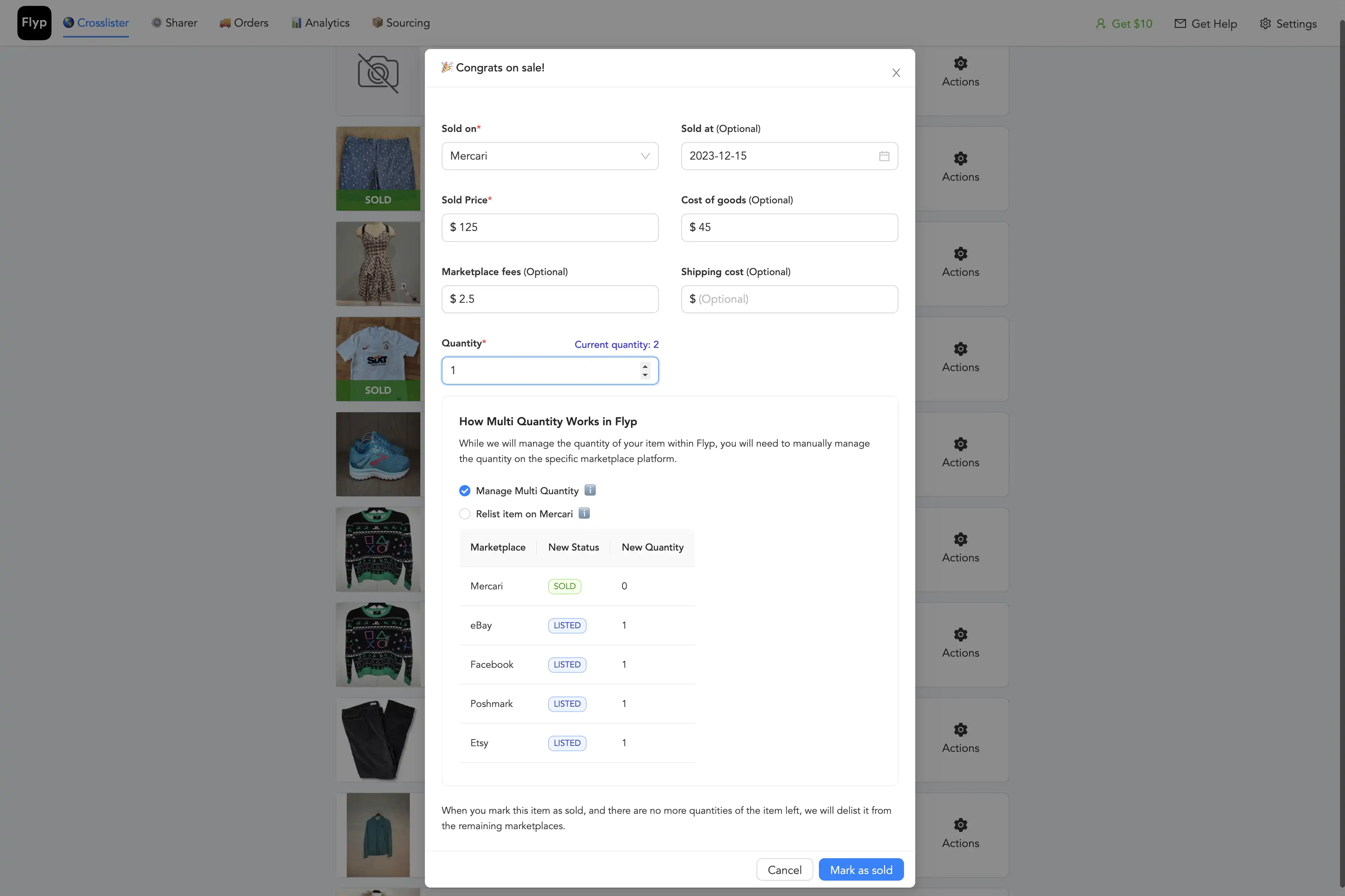 Flyp multi-quantity support