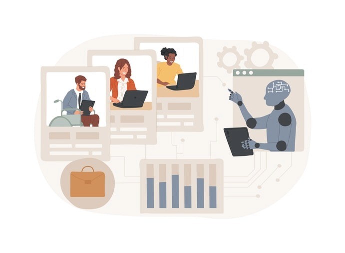 The image shows a group of data scientists intently examining multiple computer monitors that display various model performance charts and data visualizations, highlighting their analytical thinking and problem-solving skills in addressing complex situations. They are collaborating to assess potential solutions and make informed decisions based on the data presented.