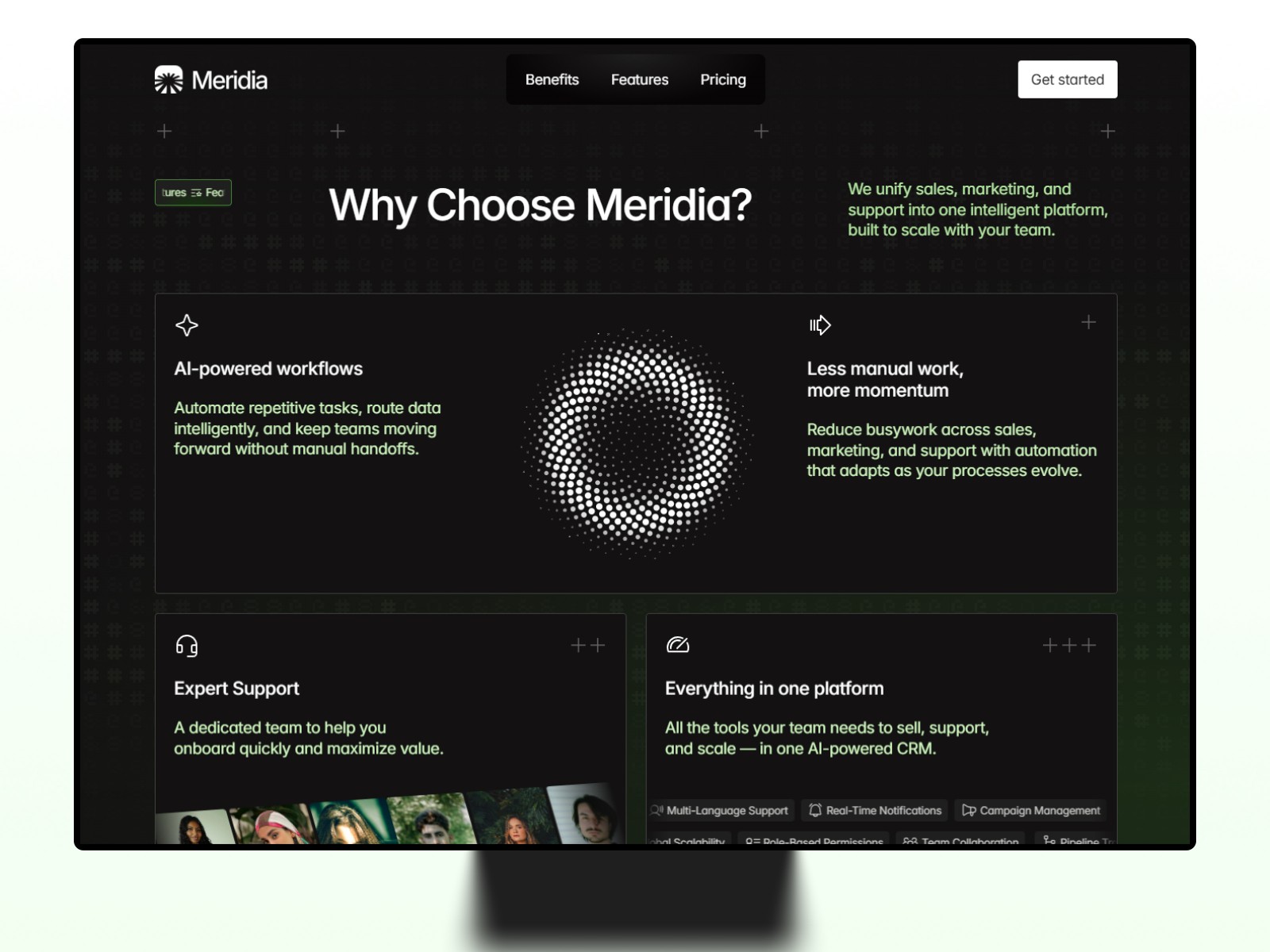 Meridia — 高级暗黑现代 SaaS 产品官网设计灵感