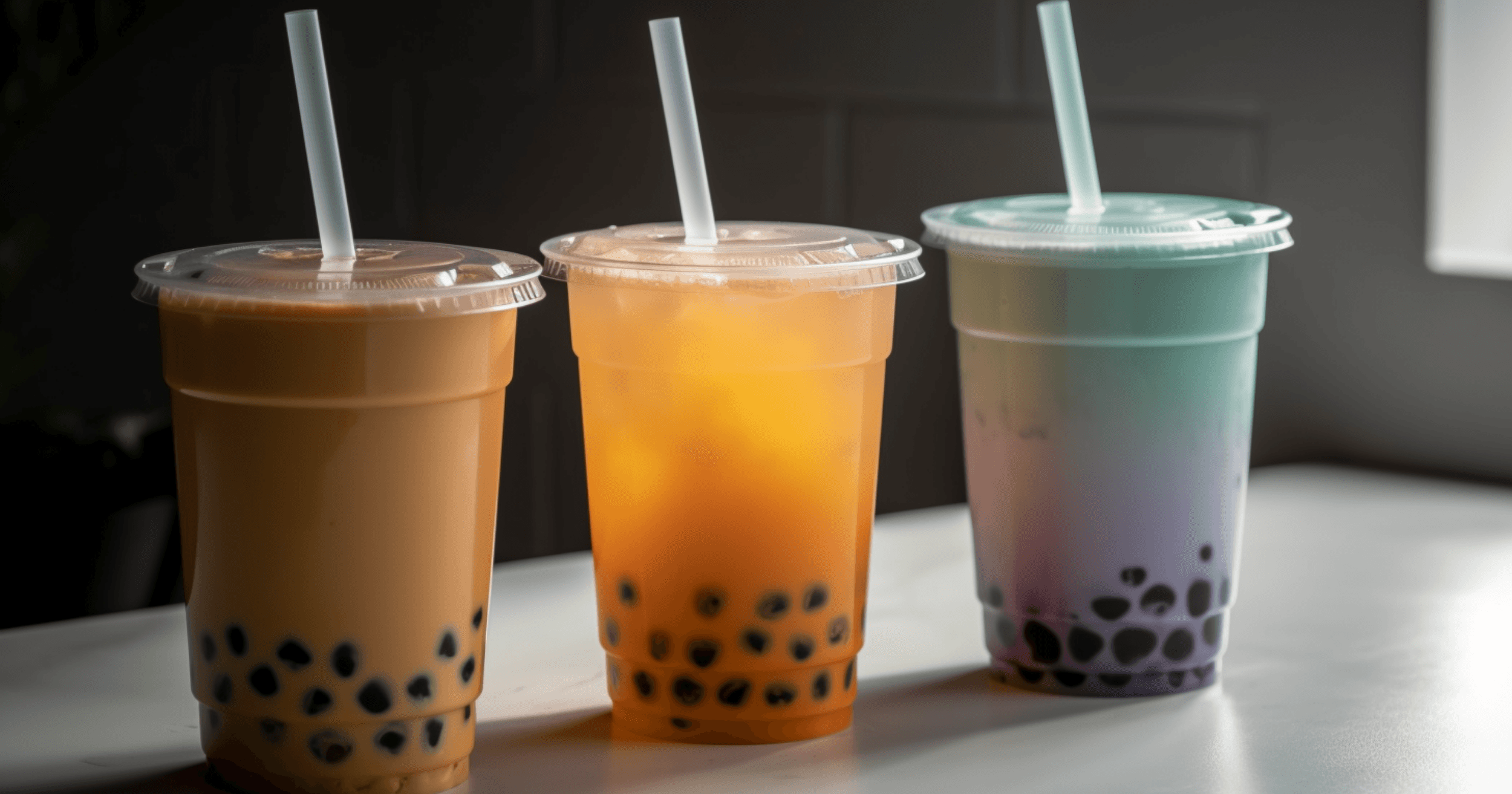 3 different flavors of bubble tea