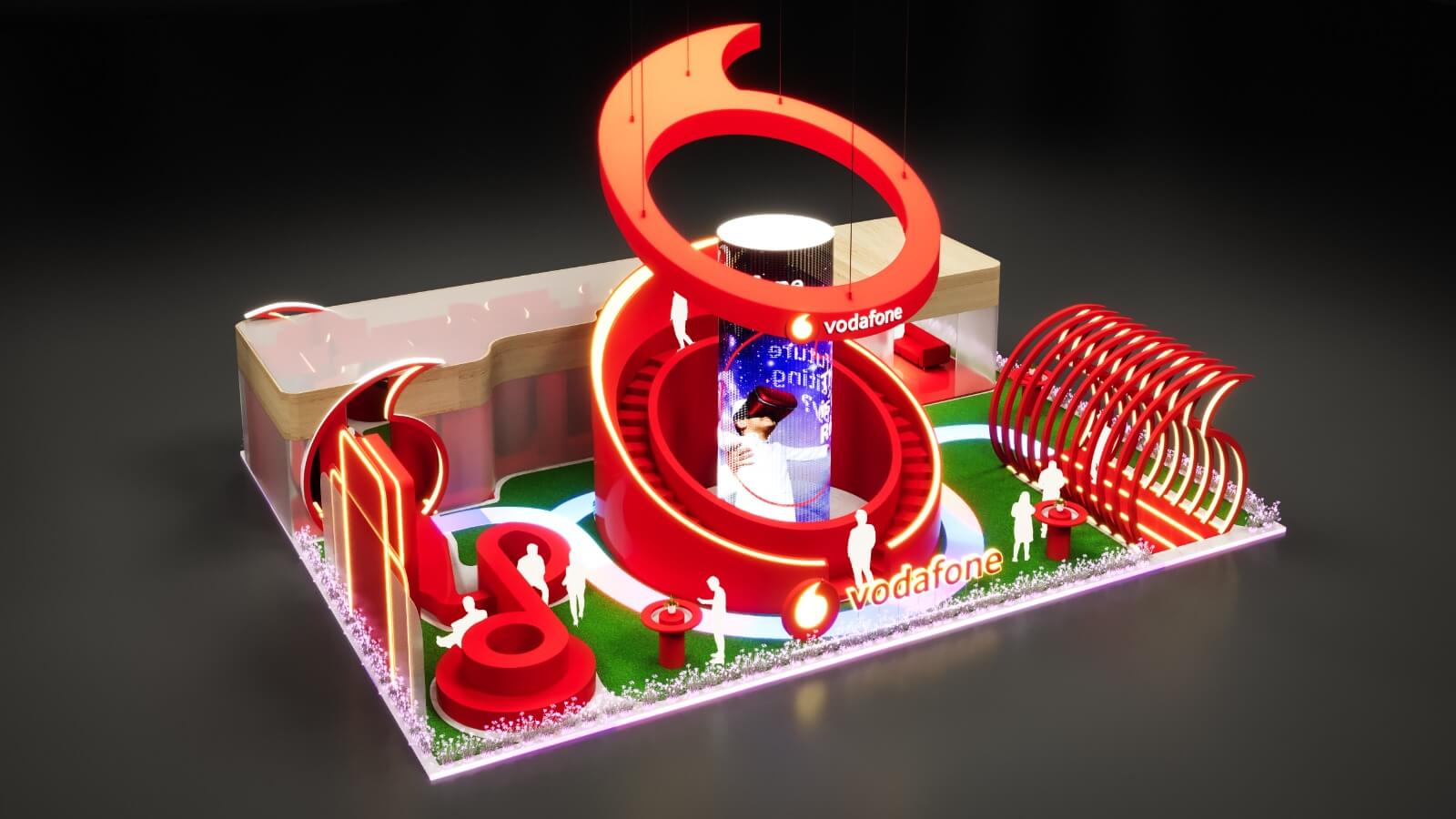 Booth design and interactive installation for Vodafone at COMEX Oman 2024 by RenaiXance.