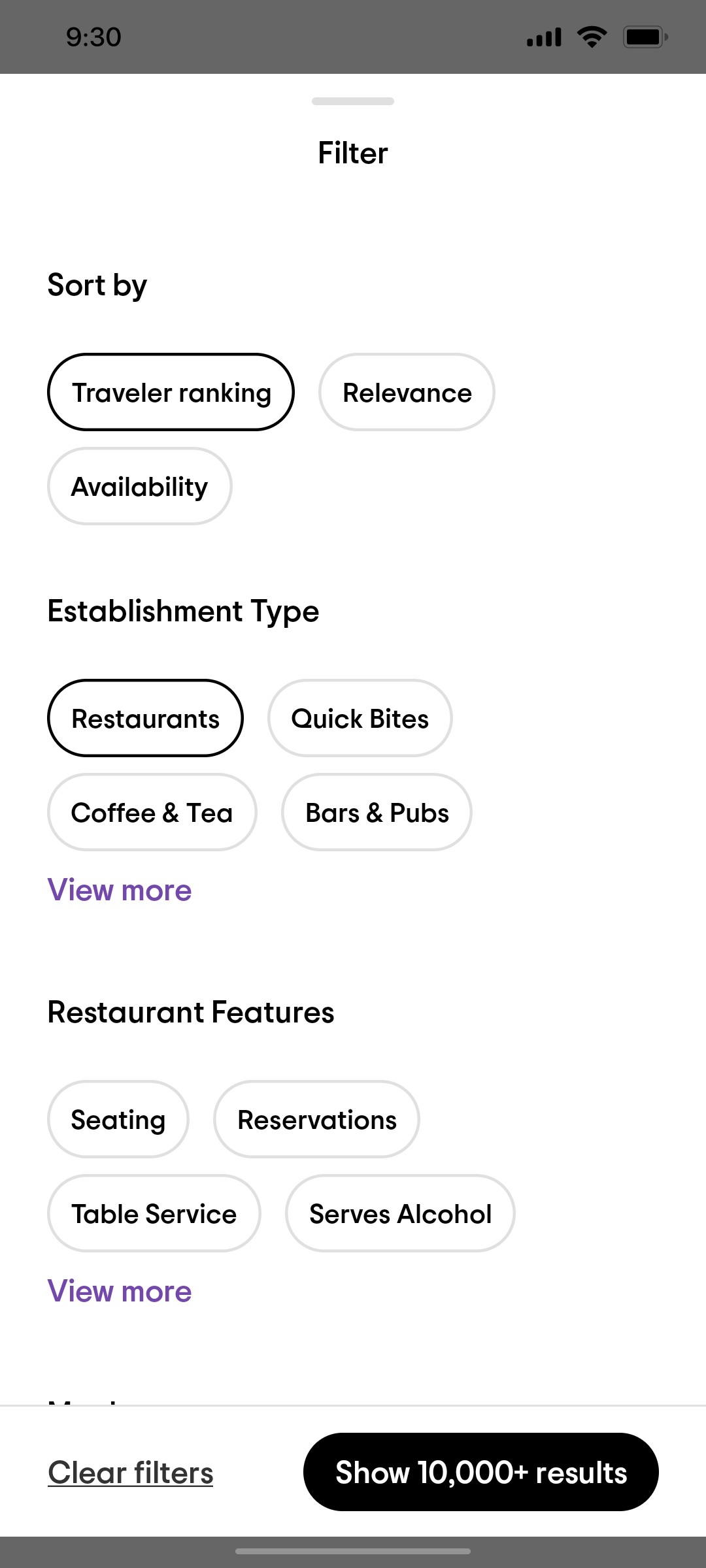 Tripadvisor Filter Page Screen