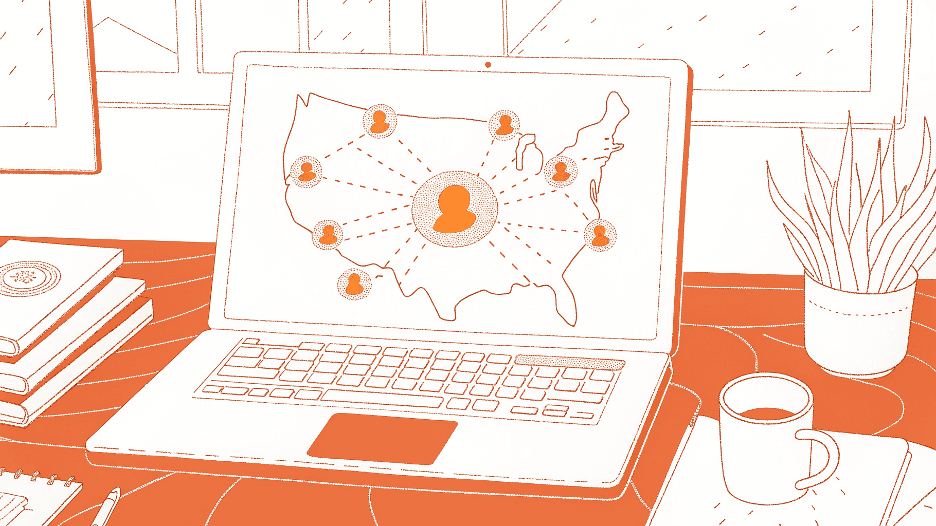 laptop showing a multi-state unclaimed property search portal connecting to many state databases