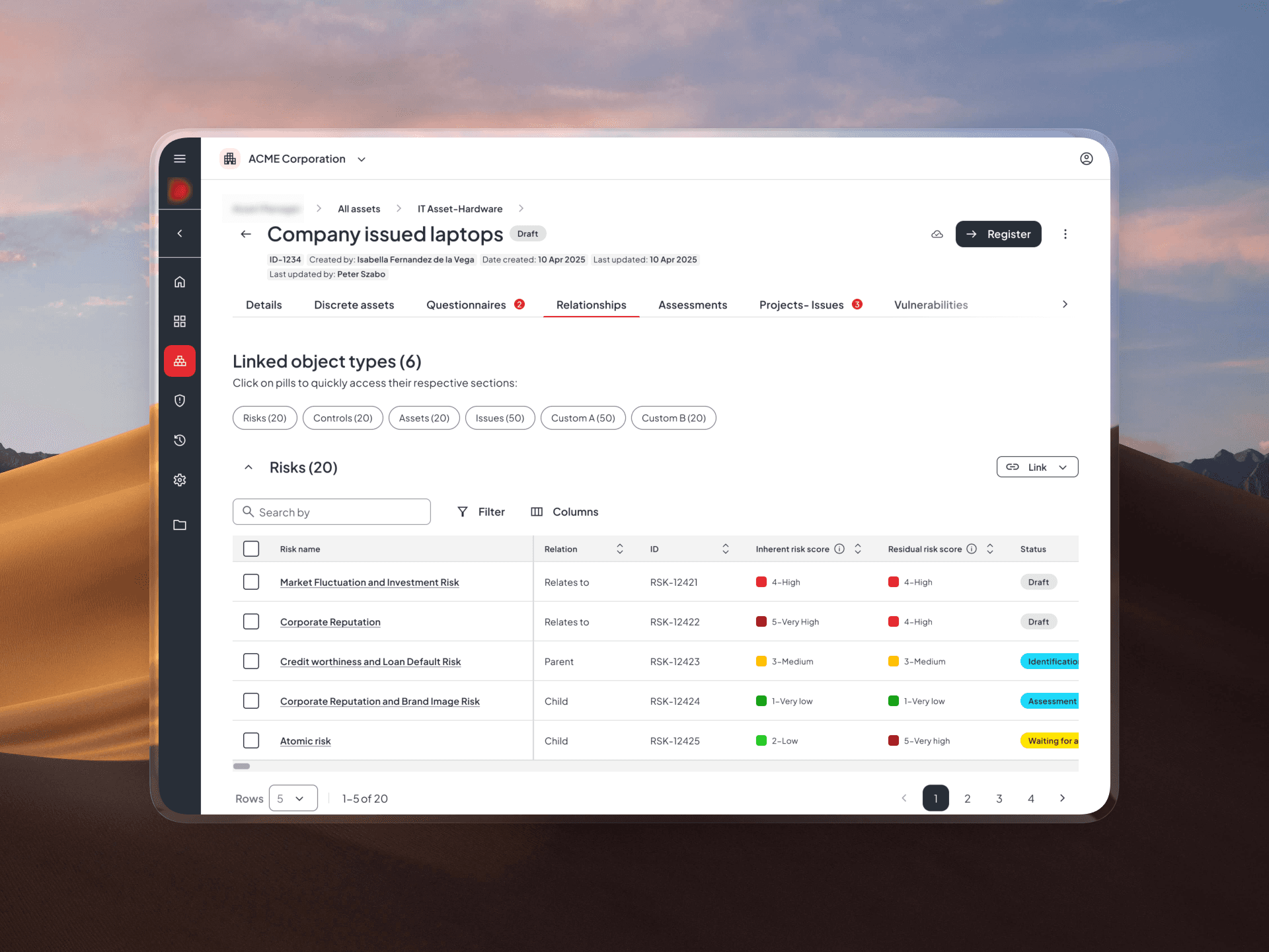 Enterprise relationship management dashboard showing link controls and connected entities across fragmented systems.