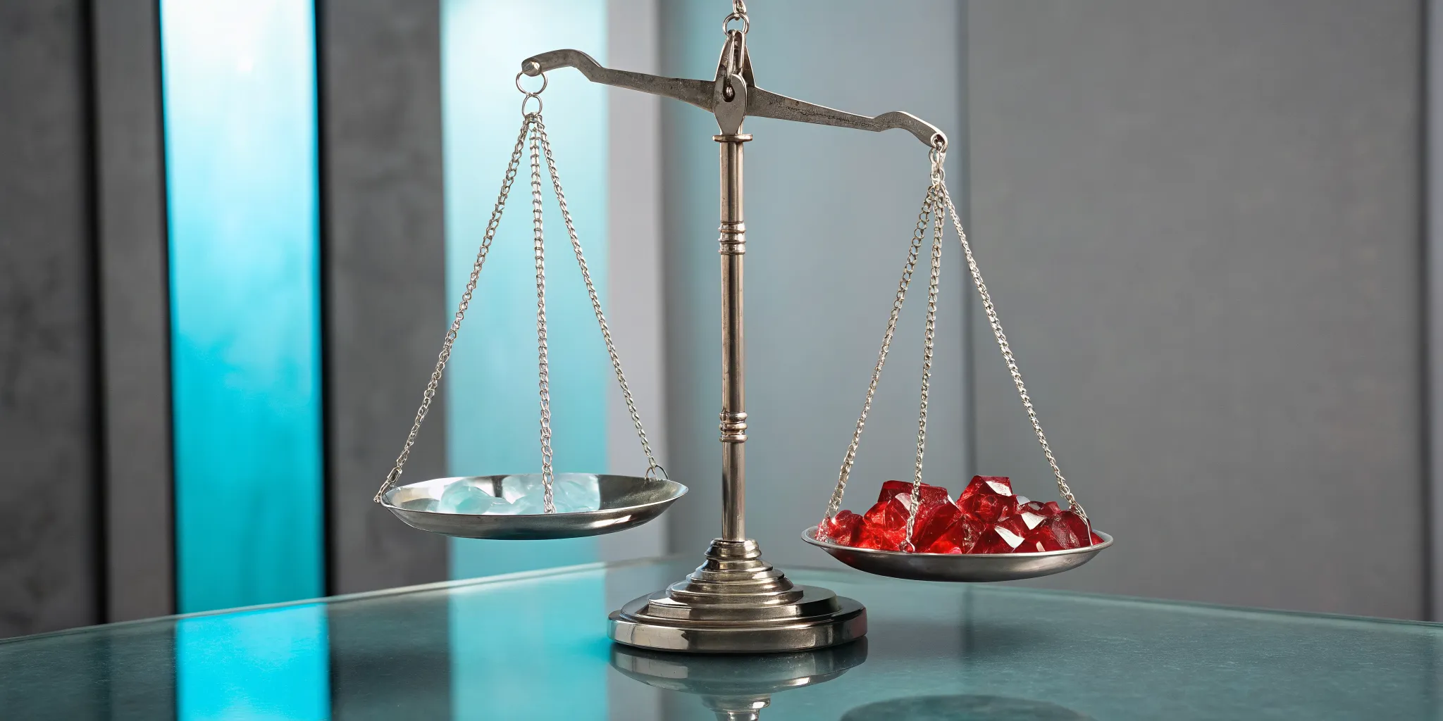 A scale with crystals balancing the high yield and risks of enhanced income notes.