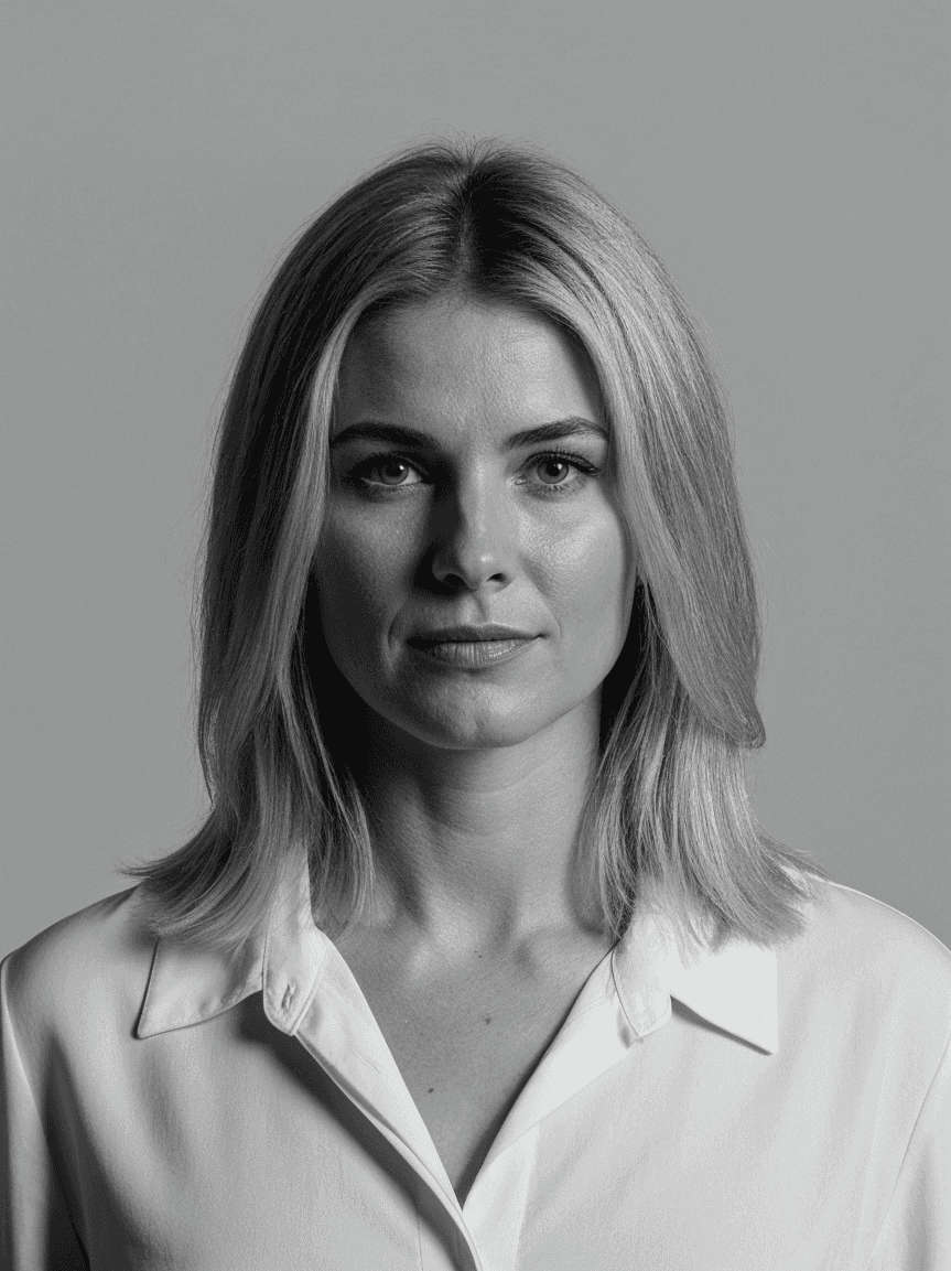 Black and white portrait of Maria Santos, Customer Success at Solra