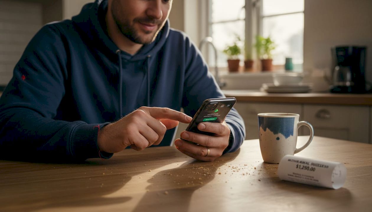 Crypto gaming payout on home smartphone