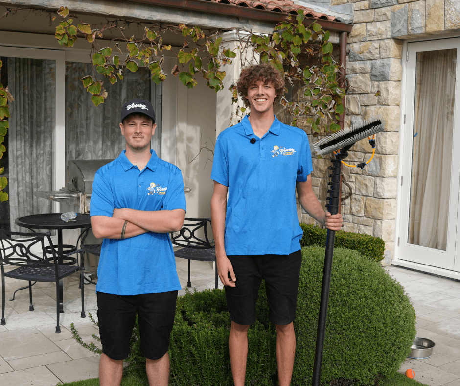 Winning Window Cleaning crew ready for the day’s work at an Auckland home, proudly serving the North Shore and Hibiscus Coast