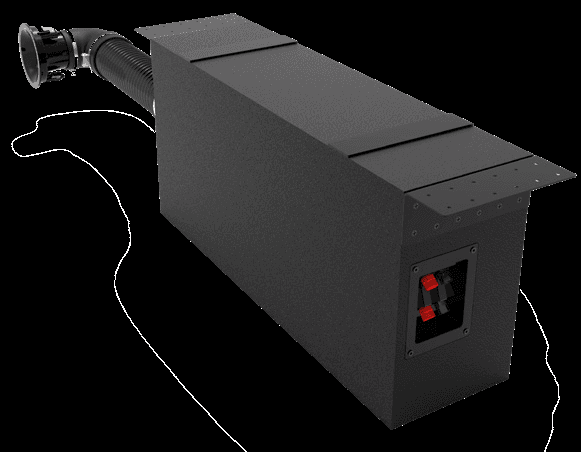 Black electronic component with hose and connectors