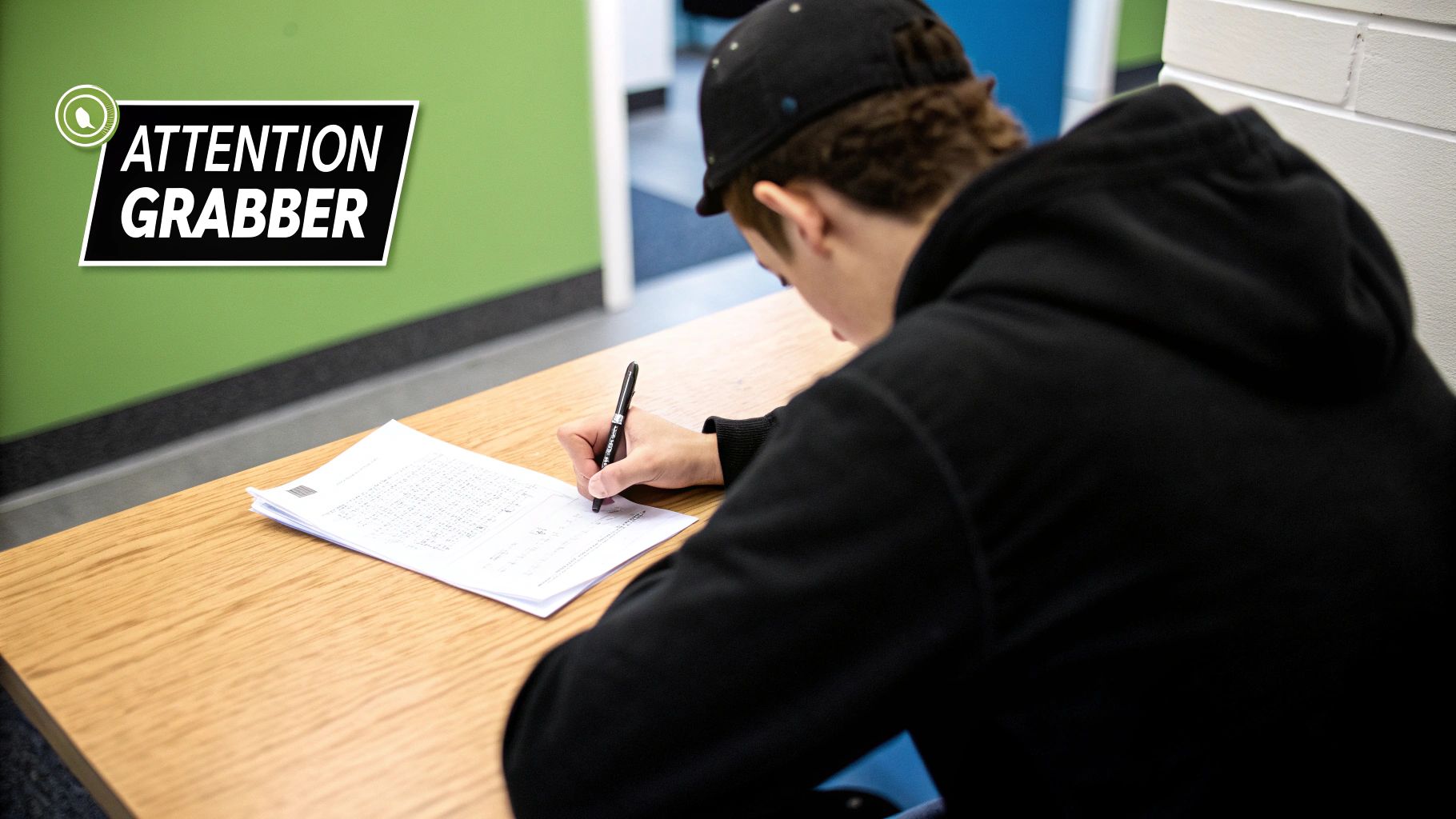 A magnifying glass focusing on the first paragraph of a cover letter, highlighting its importance.