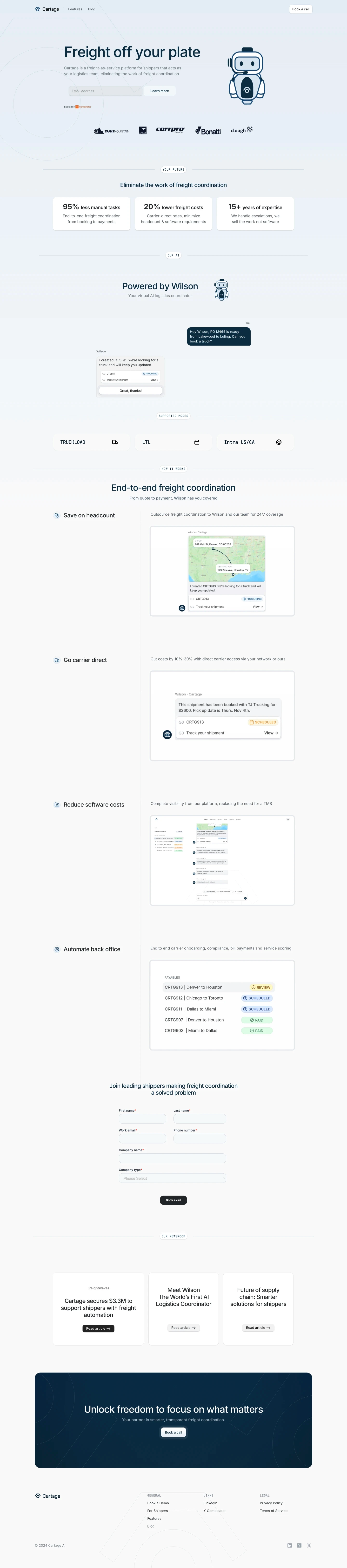 Cartage.ai landing page screenshot showcasing AI design