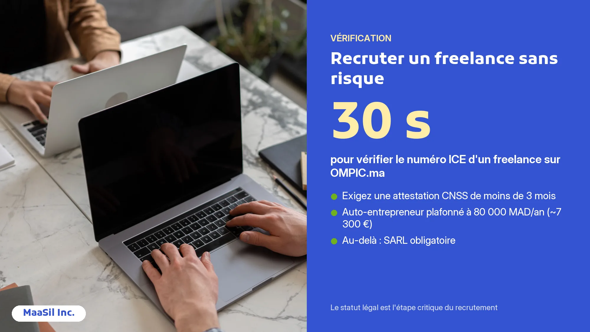 Infographie : vérifier en 30 secondes le numéro ICE d'un freelance marocain et exiger une attestation CNSS
