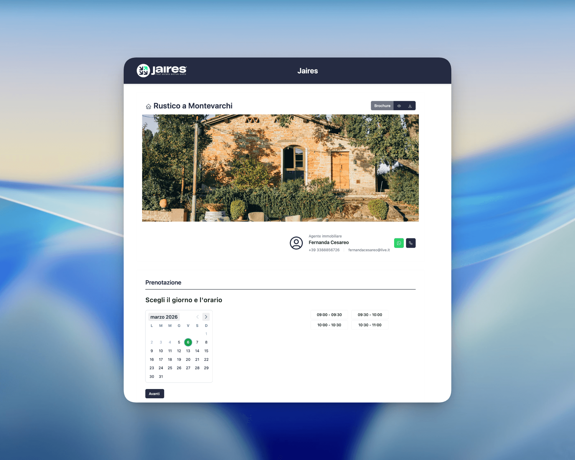 screenshot pagina di prenotazione visita immobile piattaforma jaires