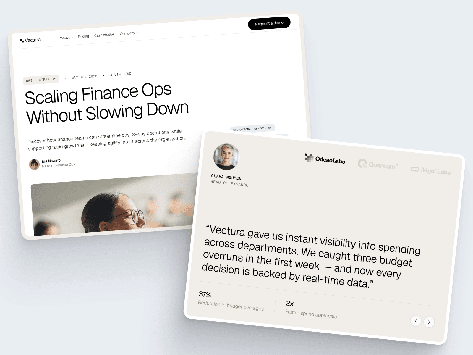 Vectura fintech SaaS Framer template case study page