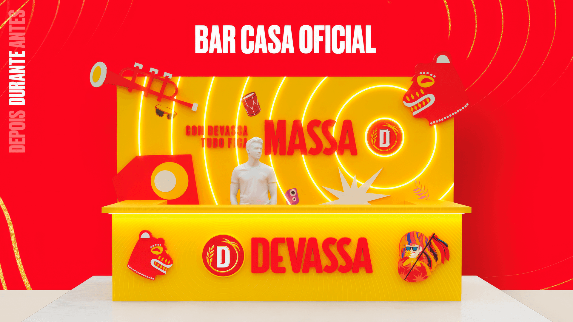 Red fabric flowing through rocky terrain, with a figure draped in red in the distance.