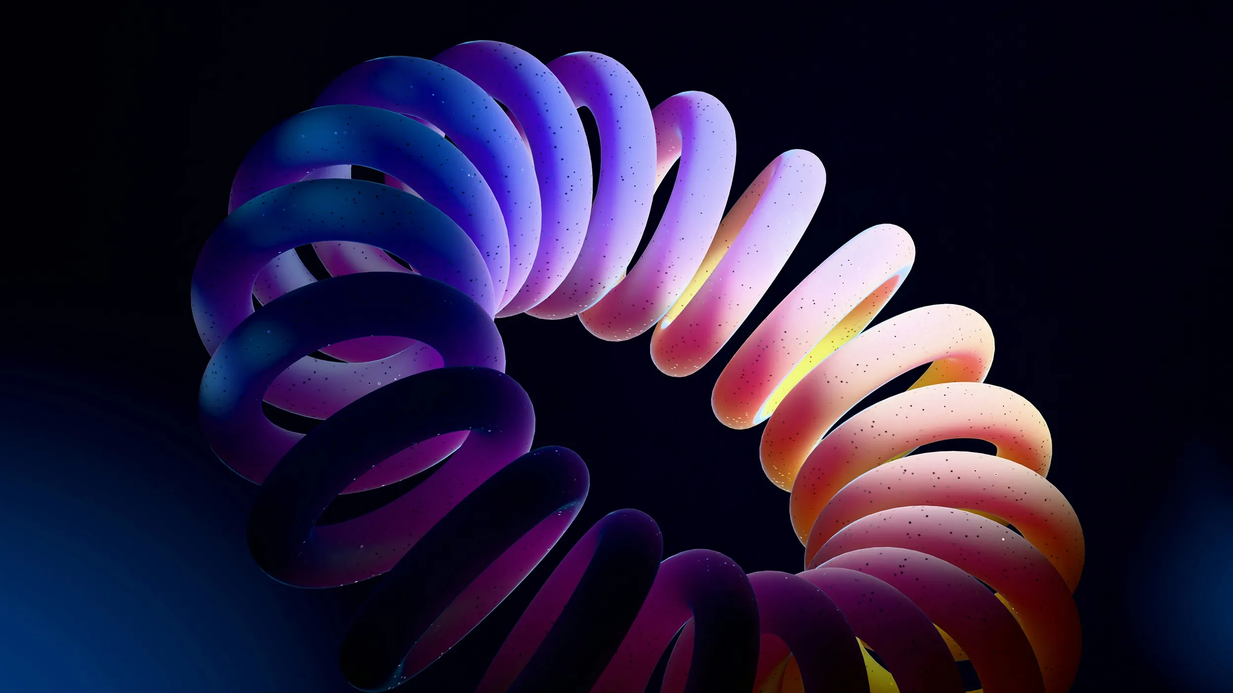 Abstract 3D spiral shape with colorful gradient lighting on dark background, generative design artwork
