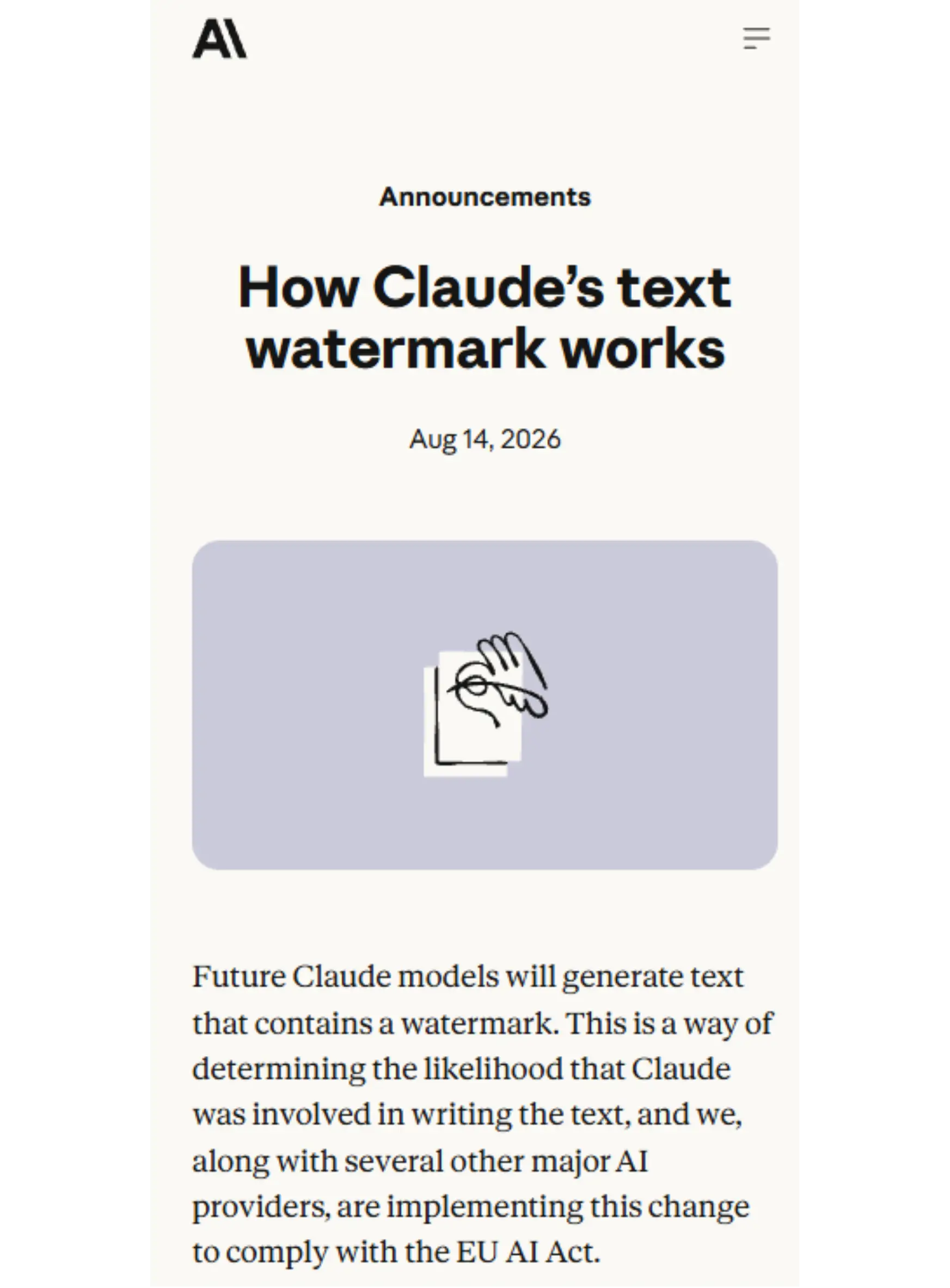 Anthropic’s announcement on Claude’s text Watermark