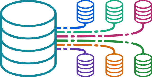 Illustration of a database connected to multiple smaller databases