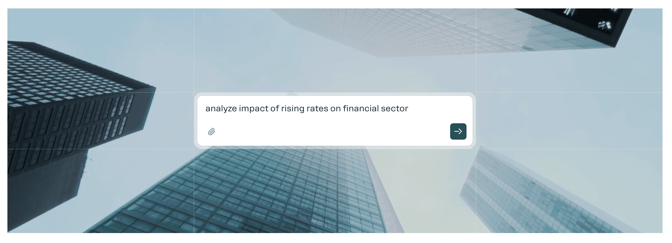 Rogo AI interface showing the query "analyze impact of rising rates on financial sector" against a financial district skyline
