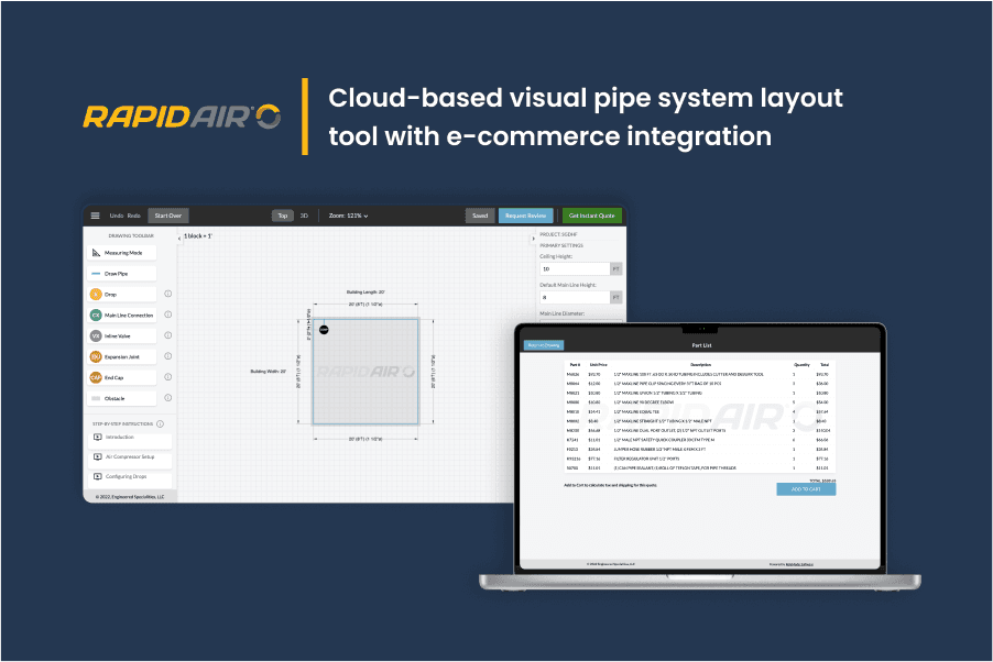 Rapid Air a cloud-based visual pipe system layout tool with e-commerce integration