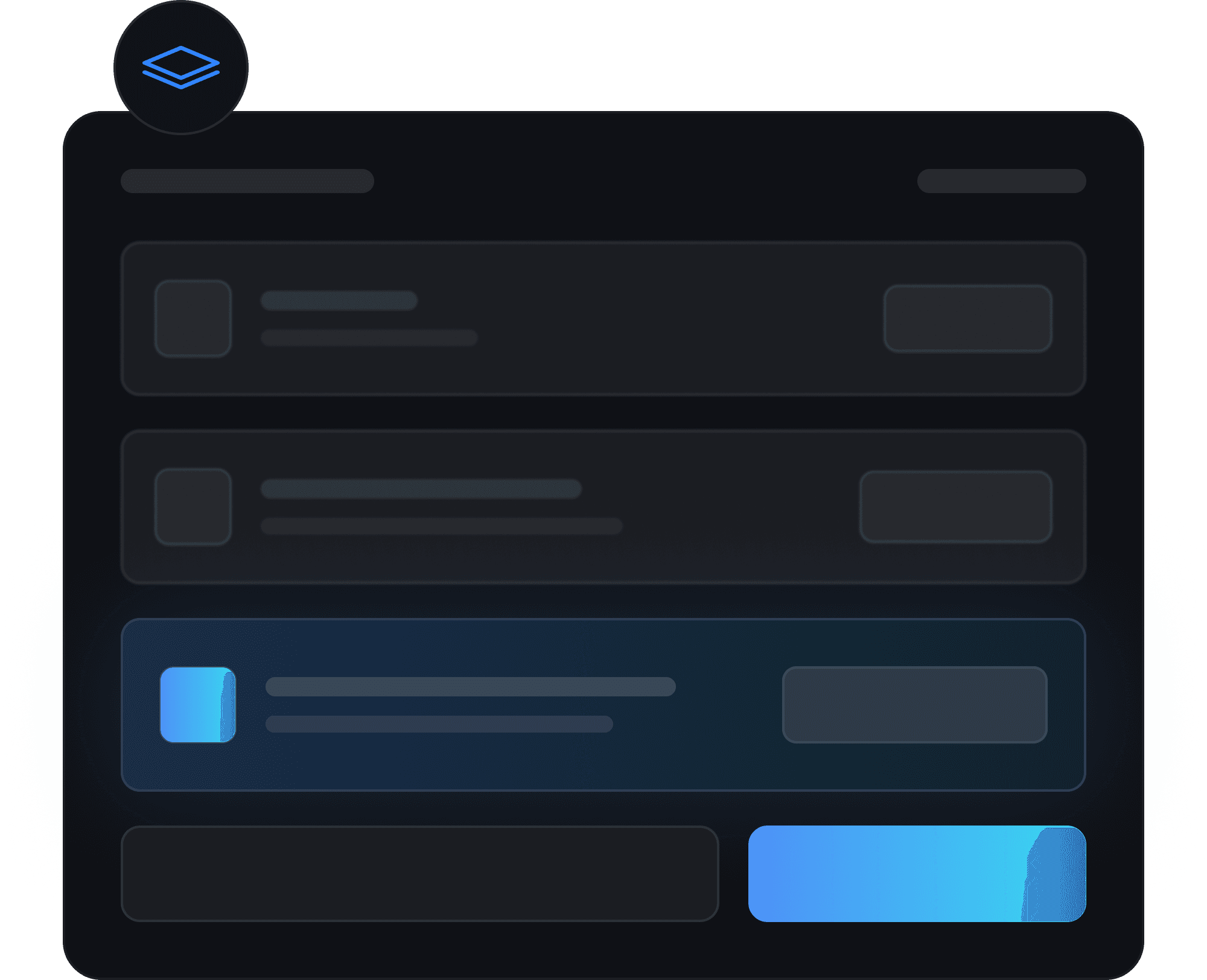 Dark SaaS interface list view with highlighted active item