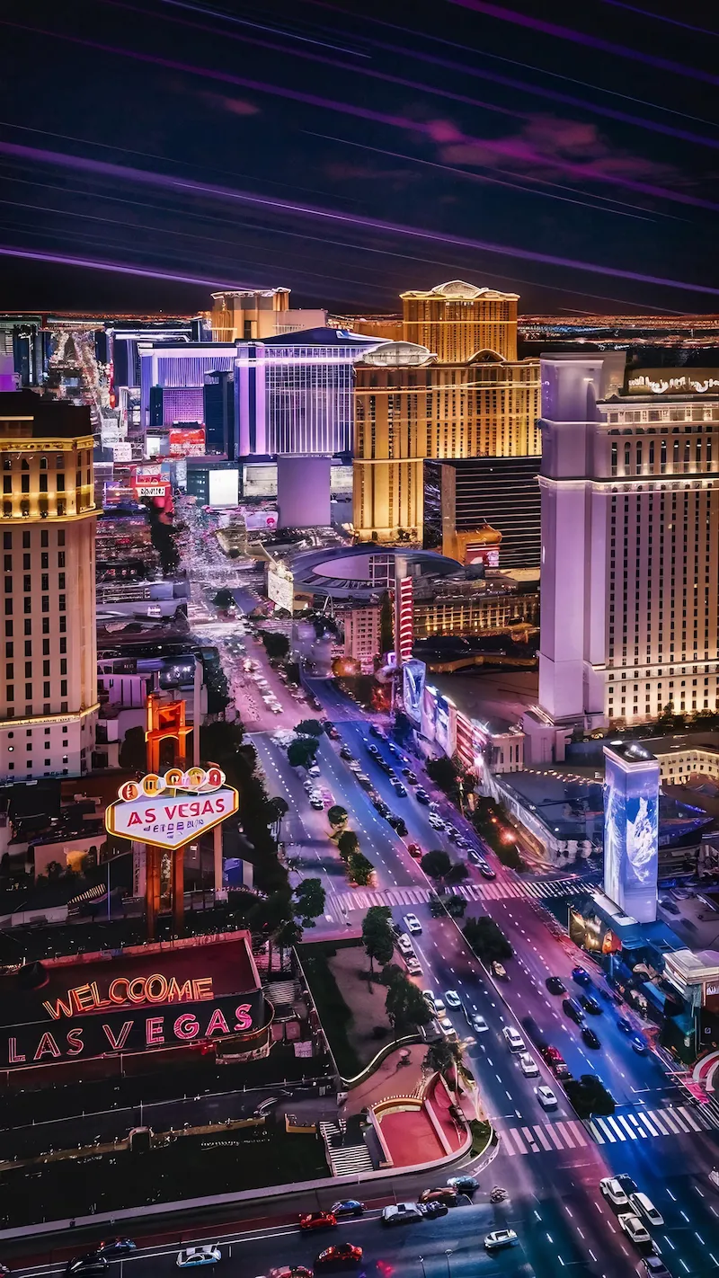 Las Vegas Strip iluminada à noite com hotéis e cassinos