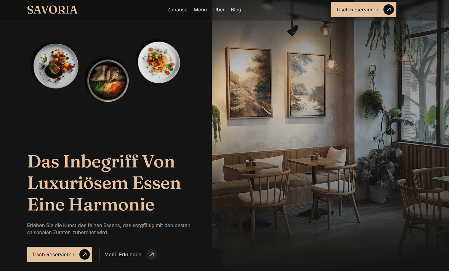Hero Section eines Restaurants Beispiel für Portfolio