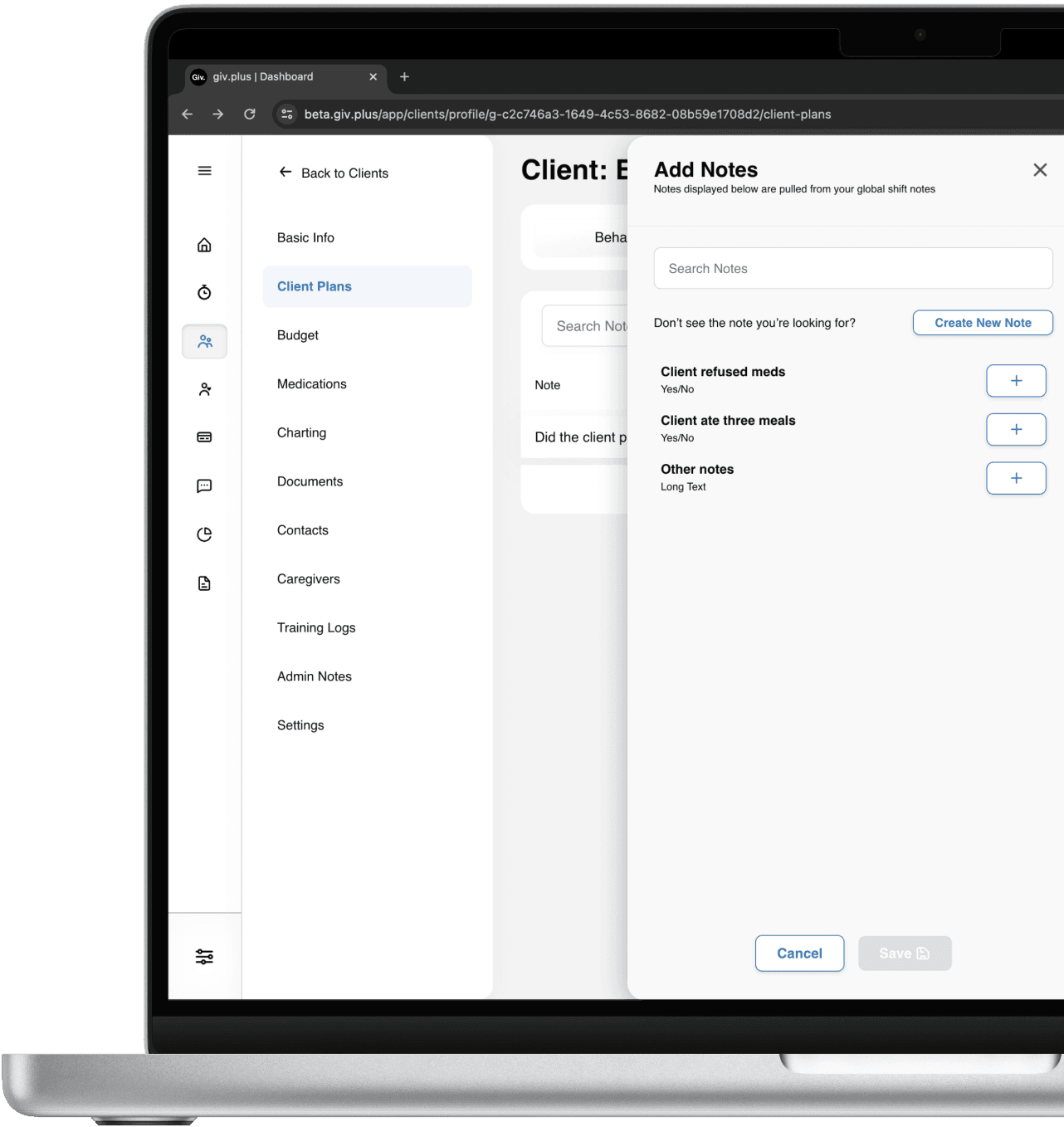 Client custom notes software.