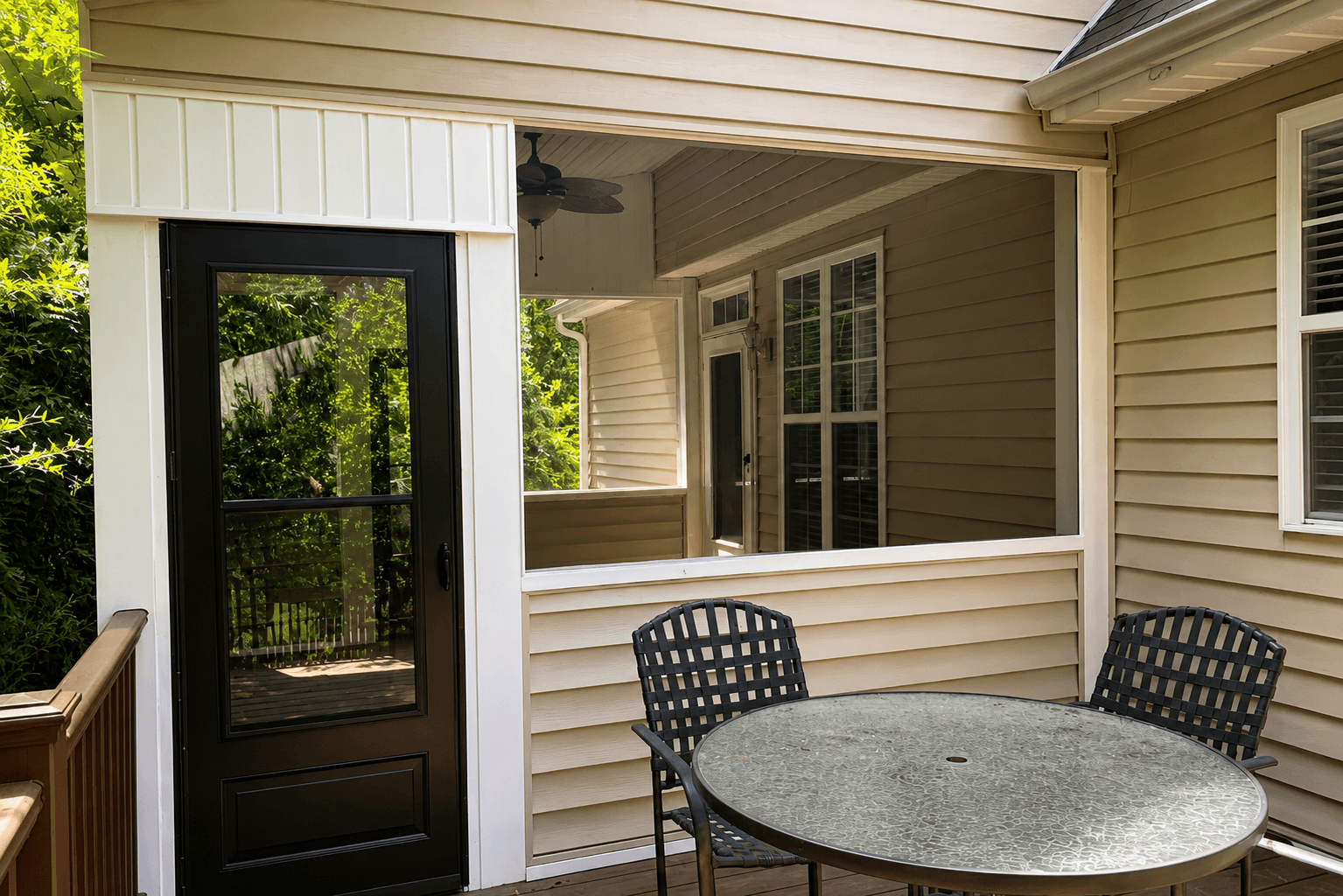 Completed Trex screened-in porch and composite deck renovation in Winston-Salem NC.