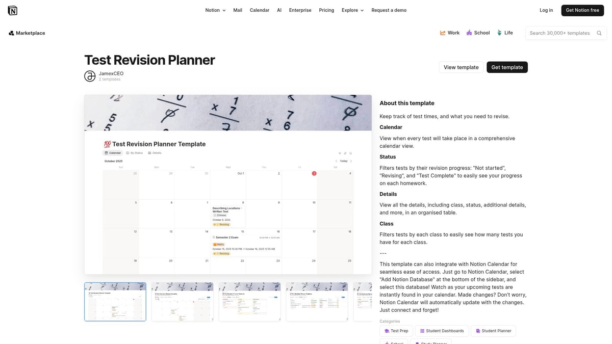 7 Best Notion Student Dashboard Ideas for 2025 - Test Revision Planner by JamexCEO