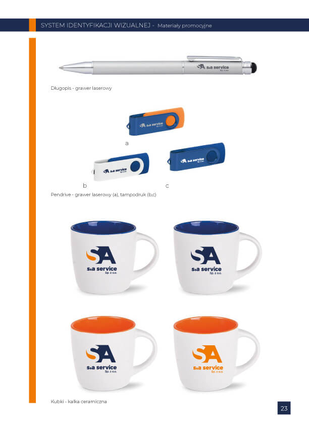 Gadżety reklamowe w tym długopis pendrive i kubki z firmowym logo jako kluczowy element brandingu