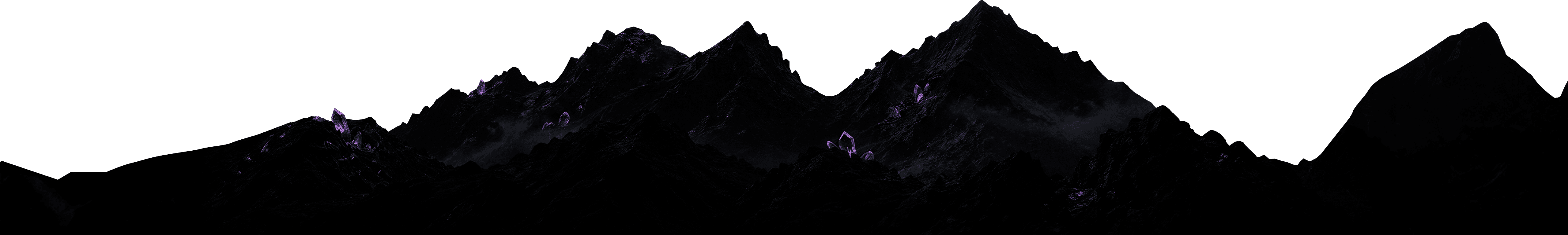 Cordilheira de montanhas escuras com detalhes em roxo, elemento visual da BullsCash