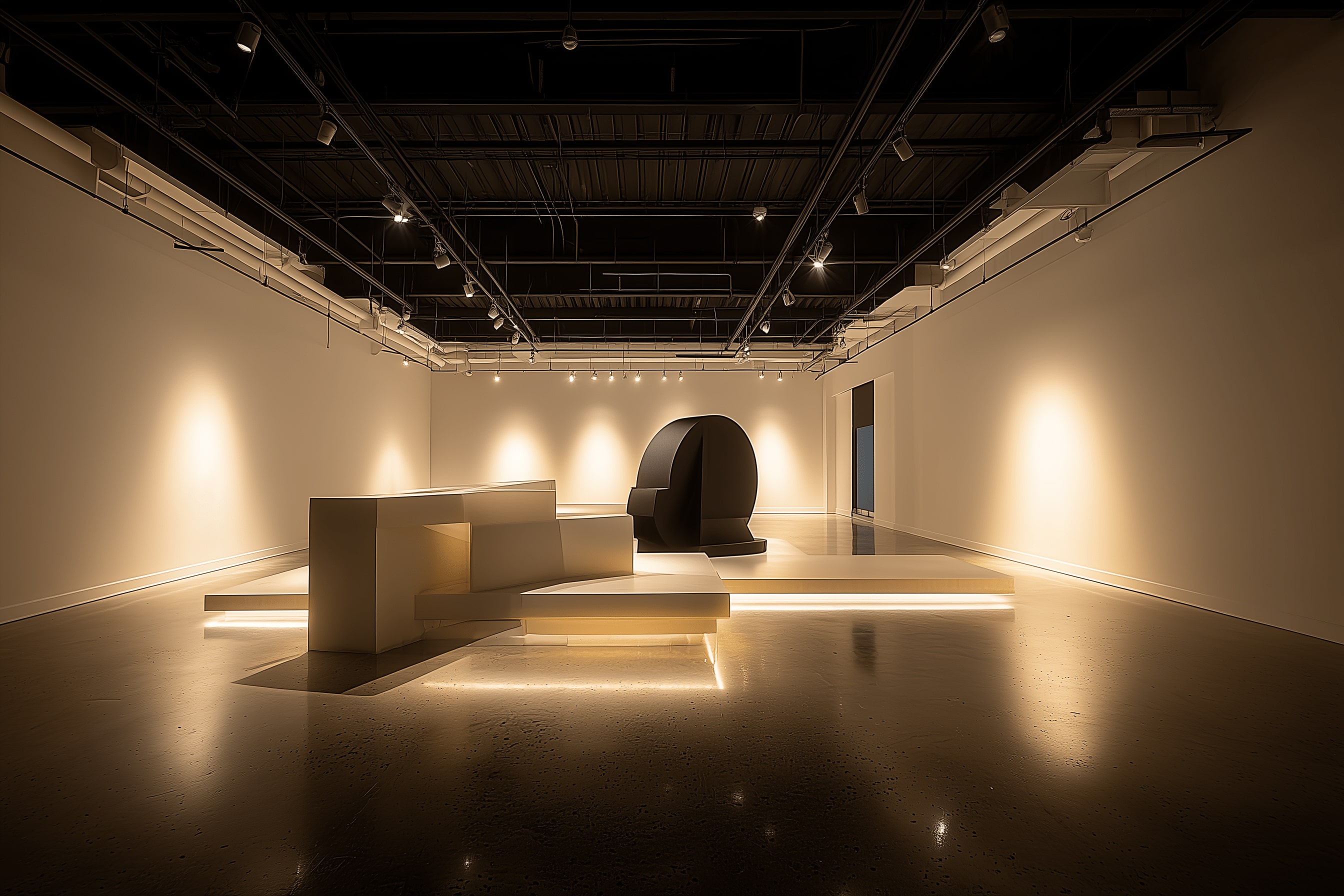 architectural exhibition in center of a room of a museum