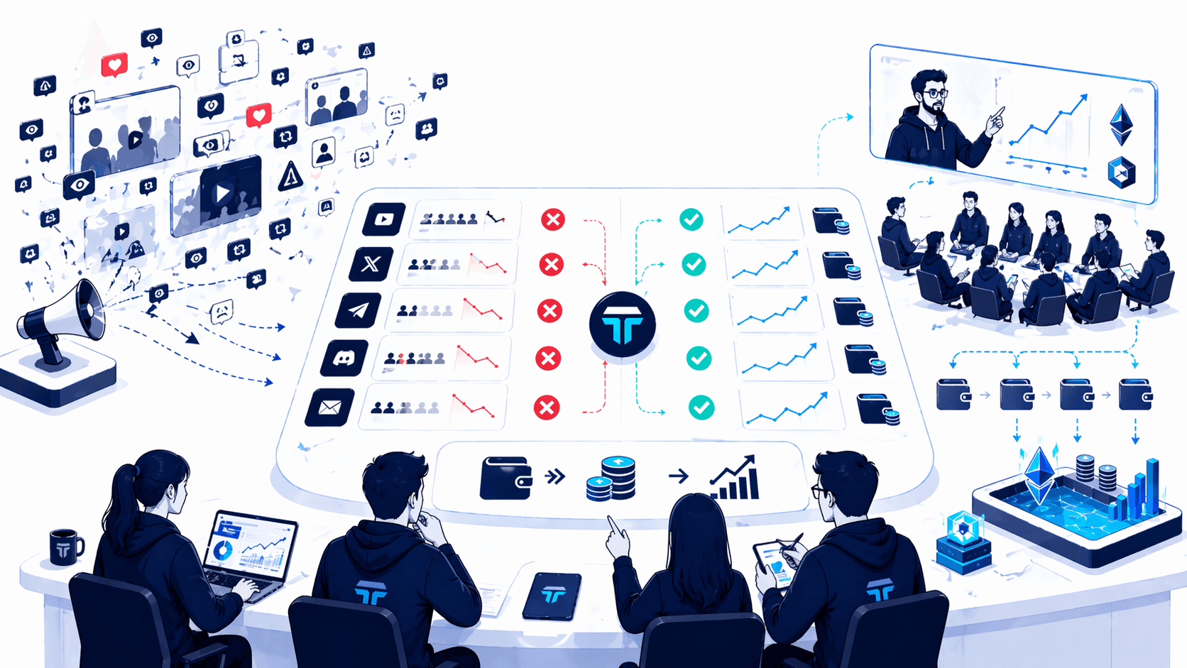 The image visualizes metrics, that you need to track to make a desicion whether your DeFi marketing works in 2026 or not 