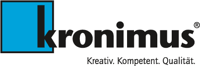 Logo von Marohn & Binder, Gartenbau. Ein blaues Quadrat mit einem schwarzen "l" daneben. Rechts steht in Schwarz "kronimus" und darunter "Kreativ. Kompetent. Qualität.".