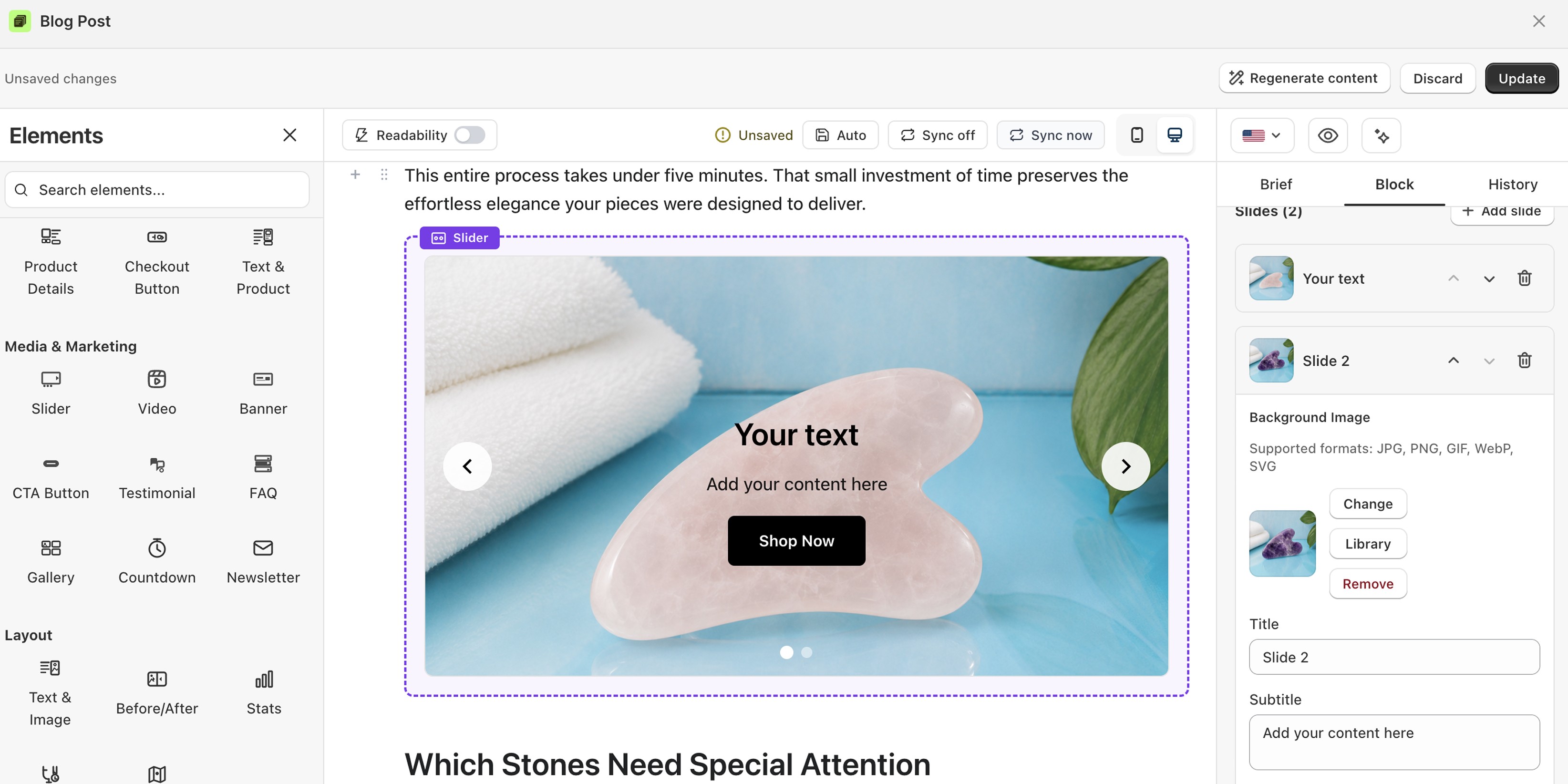 How to add a image slider to a blog post in Shopify