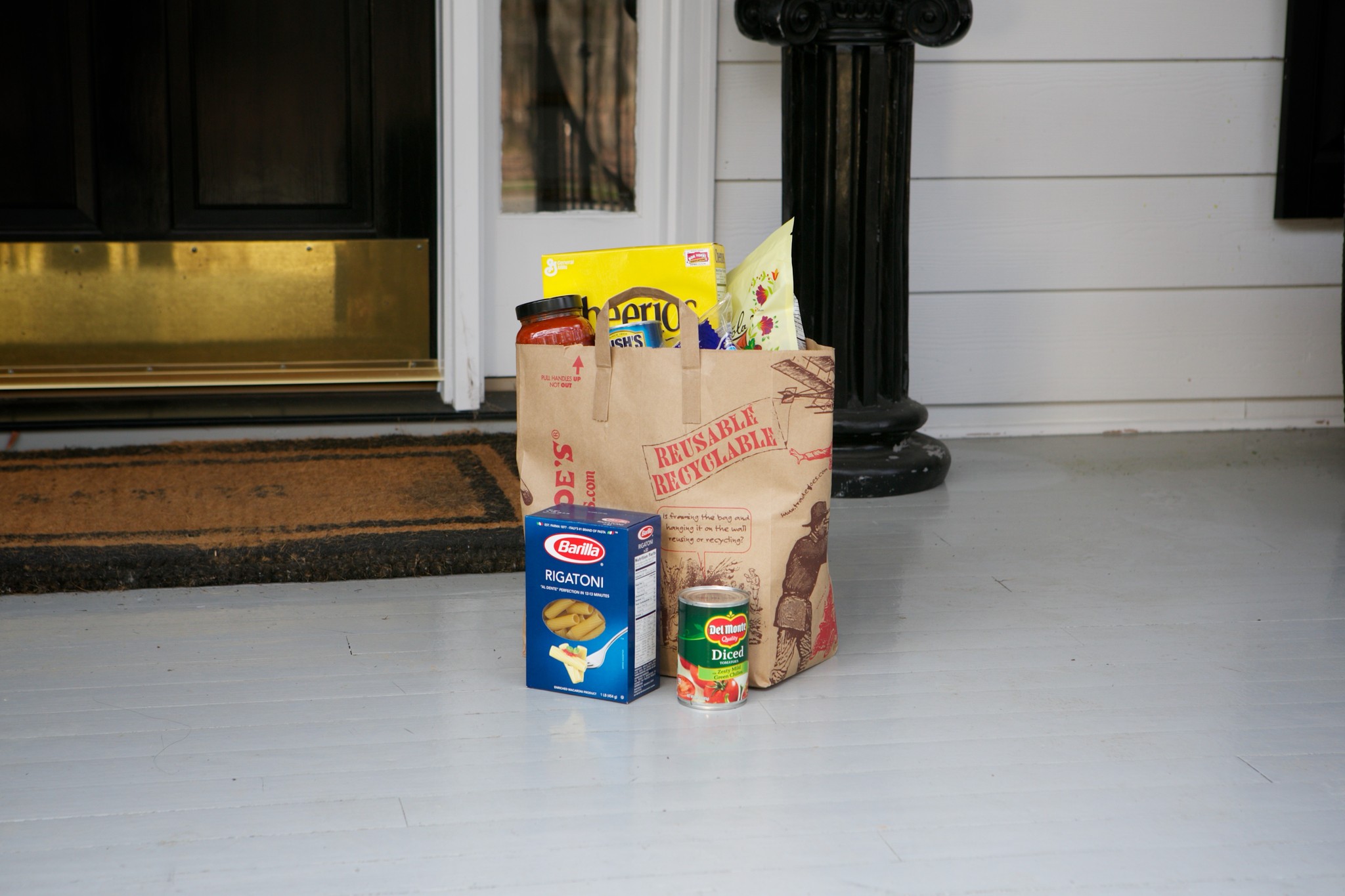 Bag of groceries on a porch