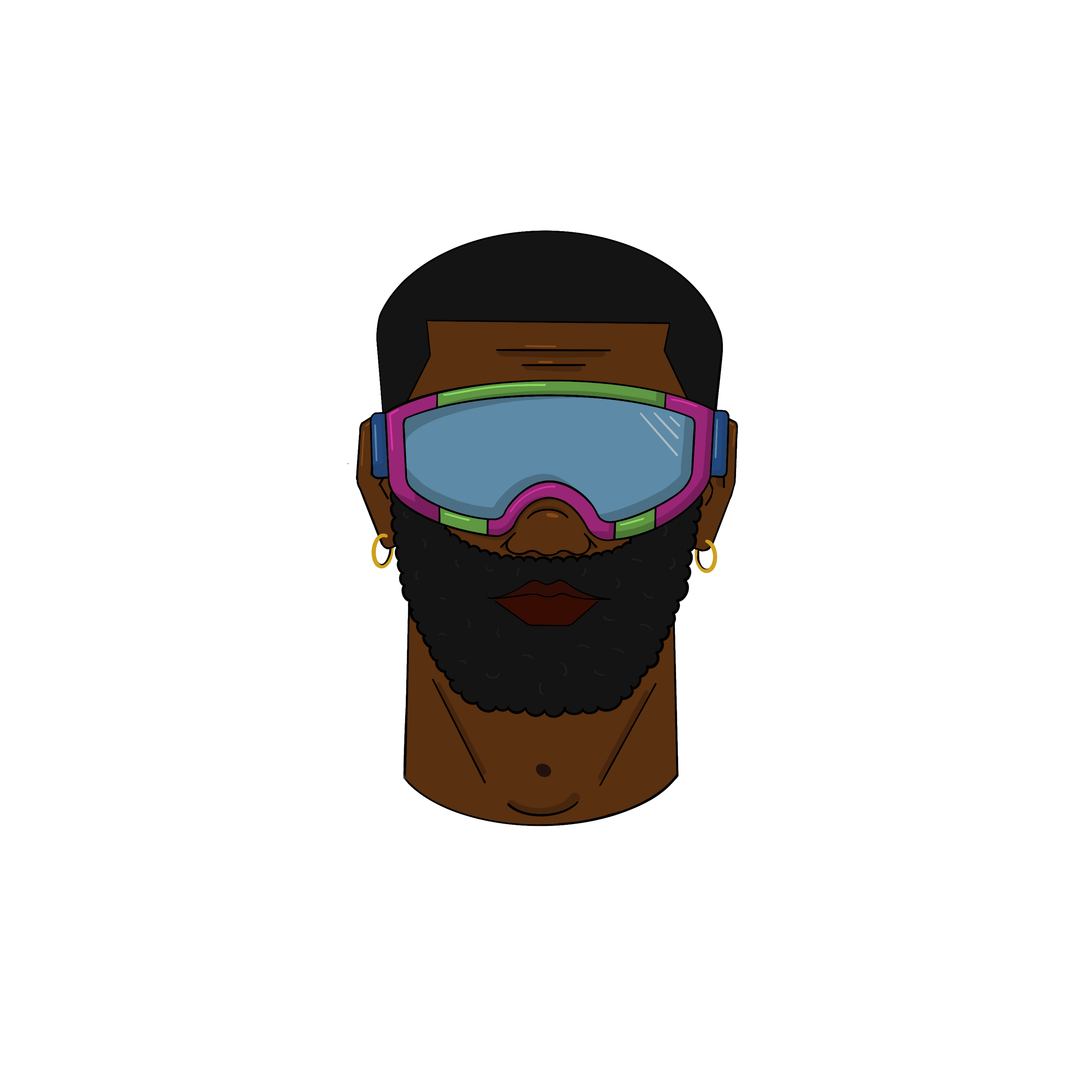 Illustration of Black man--full beard, ski goggles