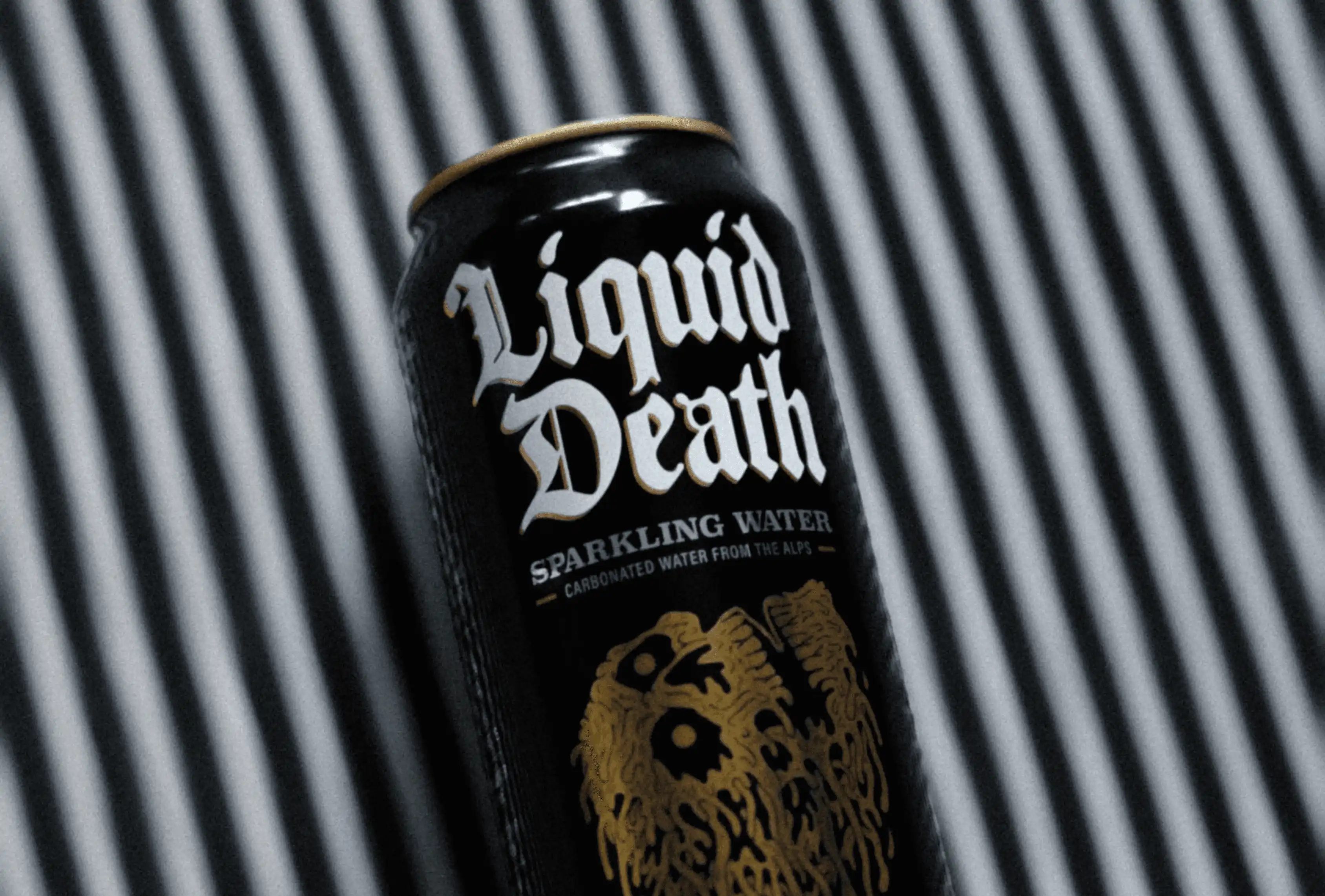 Liquid death can on a stripped background
