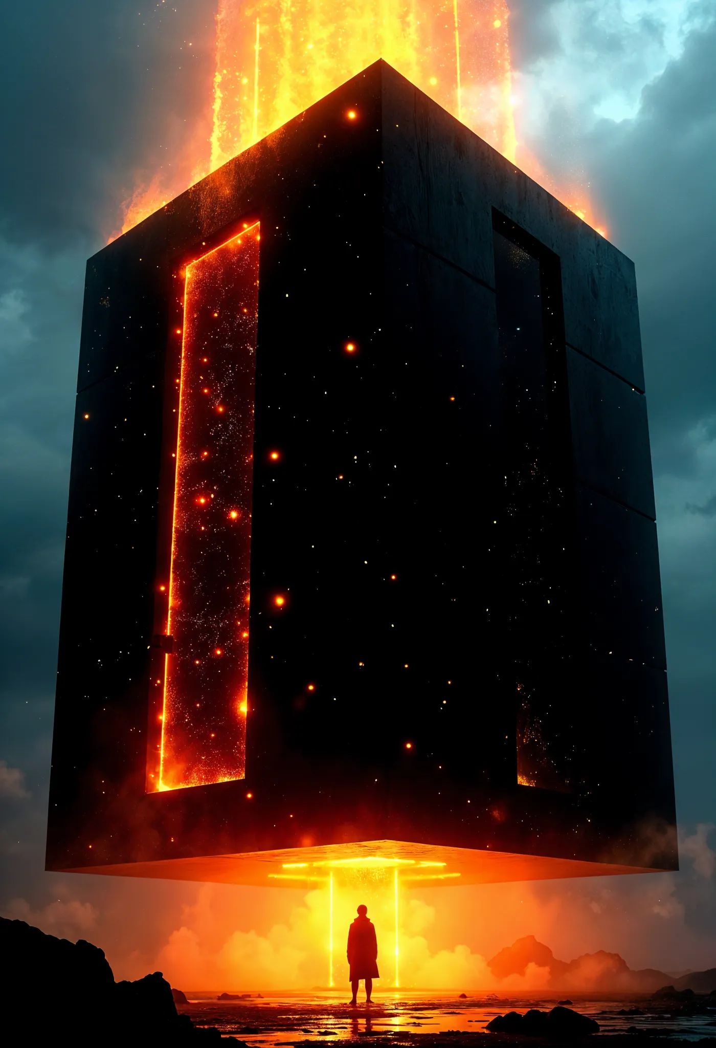 FAQ section for an AI Business Automation service, with the title "Answers to Your Top AI Automation Questions," set against a futuristic, dark building with glowing elements.