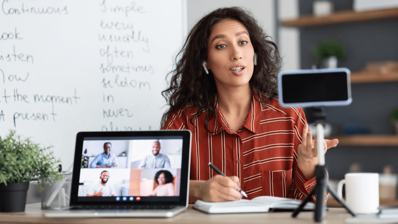 Woman teaches an online language class - How to Create Educational Videos Using AI