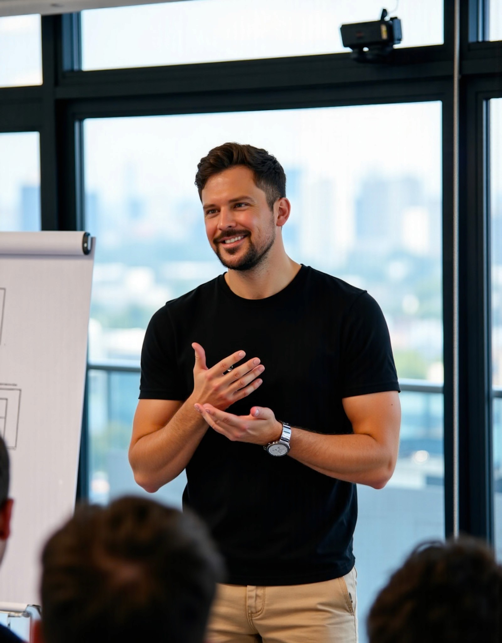 person sitting in a chair in front of a man