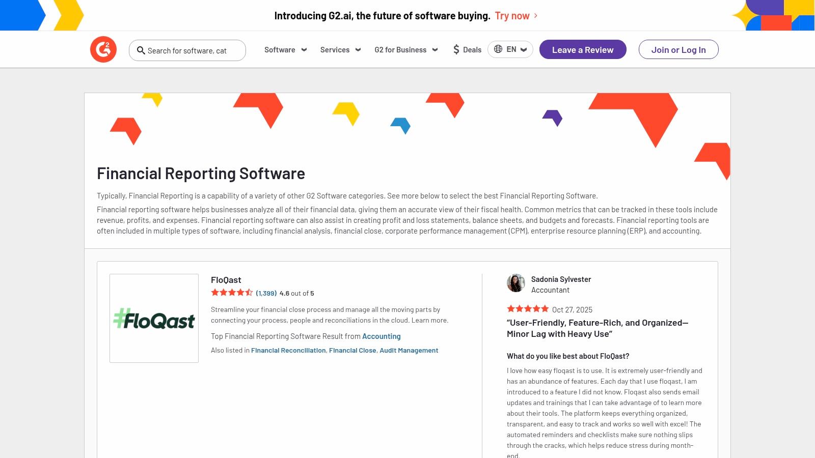 G2 – Financial Reporting Software Category