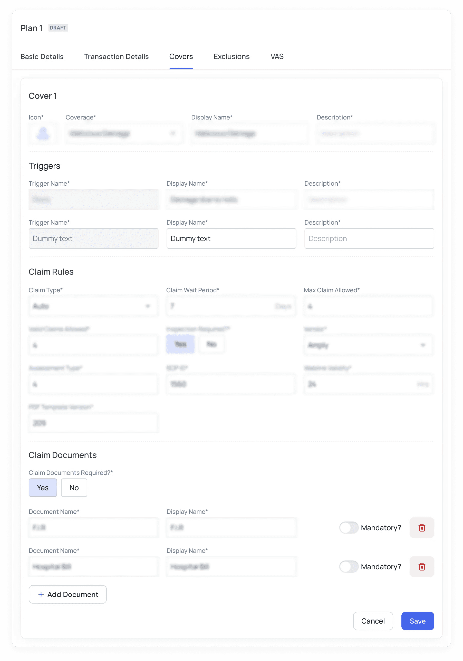 Cover configuration creation screen