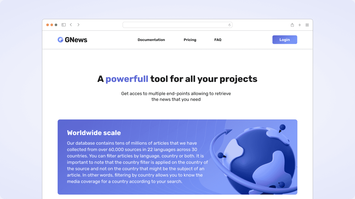 Milieu de la page d'acceuil de Gnews